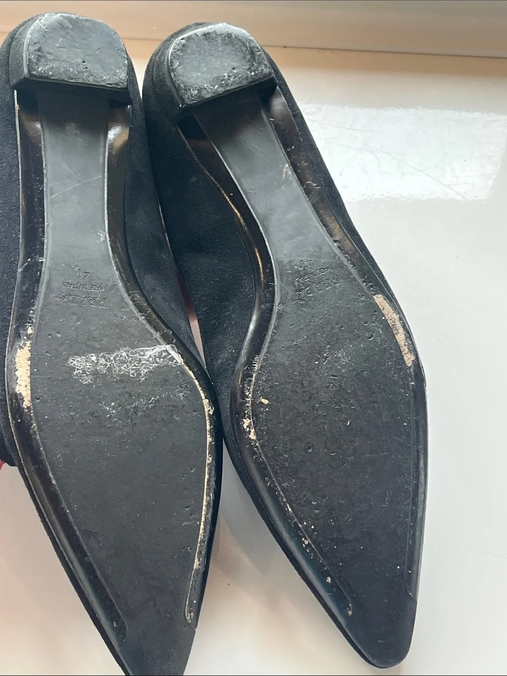 Prada Black Suede Pointed-Toe Mary Jane Flats - Picture 8 of 11
